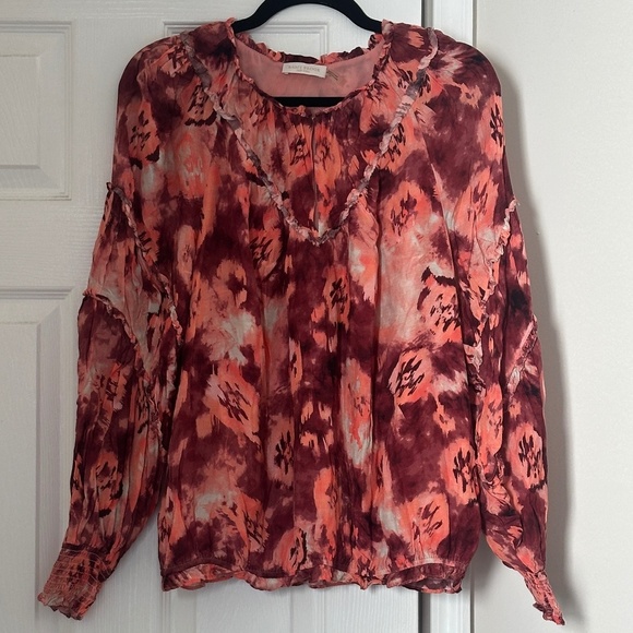 Ramy Brook Tops - Ramy Brook Blouse Womens Large Pink Raquel Long Sleeve Top Feminine Boho Tie Dye